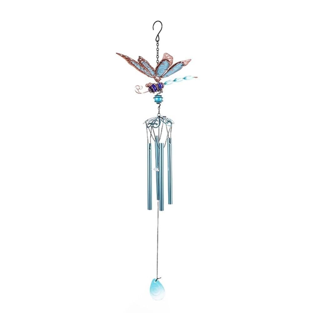Wind Chime Outdoor Wind Chimes Metal Dragonfly Chime with Night Glowing for Yard Garden Home Decor Windchime(Blu,Tube)