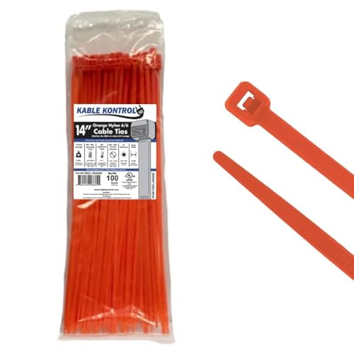Image of 14 inch Kable Kontrol Color Cable Ties, 50 lb. Test, (100 Pack - All One Color) (14 inch Long, Orange)
