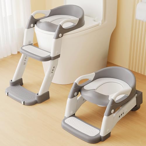 Yucch Toilettensitz Kinder mit Treppe – Upgraded 2-in-1 Kind Toilettensitz höhenverstellbar, rutschfest – WC Sitz mit abnehmbarem Topf & weichem PU-Polster (1–6 Jahre, Grau) Yucch Toilettensitz Kinder mit Treppe – Upgraded 2-in-1 Kind Toilettensitz höhenverstellbar, rutschfest – WC Sitz mit abnehmbarem Topf & weichem PU-Polster (1–6 Jahre, Grau)
