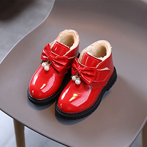 Fashion Winter Girls Snow Boots Plush Lined Warm Ankle Boots Slip On Waterproof Outdoor Booties Comfortable Shoes (Red, 6-7 Years)2