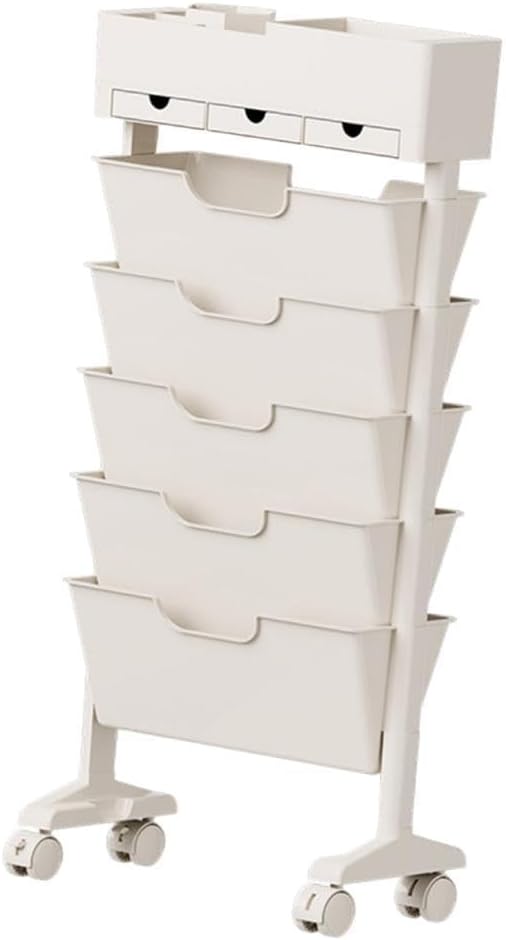 Rolling Book Cart File Organizer Save Space with Drawers Movable Book Rack Mobile Storage Shelf for Dorm Classroom Office