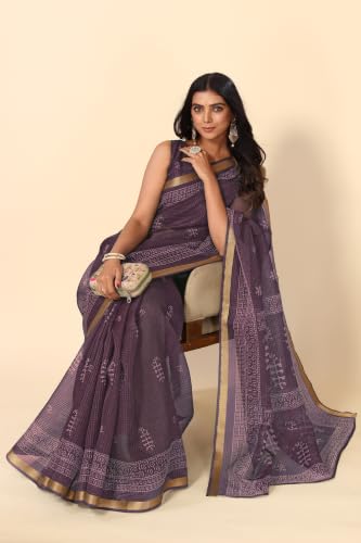 Image of MIRCHI FASHION Kota Doria Cotton Saree with Blouse Piece | Paisley Block Printed Saree for Women | Traditional Ethnic Daily Wear Summer Saree