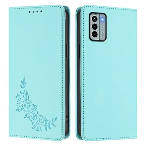 Housse Nokia G20 portefeuille magnétique à motif fleurs latérales vert menthe