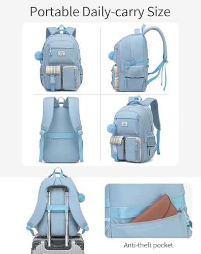 Image of Backpack for Girls, 15.6in Laptop School Bag Kids Elementary Middle High College Students Large Bookbags for Teens Mochilas Escolares para Ninas, Blue