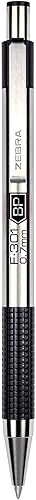 Vista 3 de Zebra F-301 - Bolígrafo de punta fina de 0.028 in, paquete de 12, 6 bolígrafos retráctiles negros y 6 azules con barril de acero inoxidable