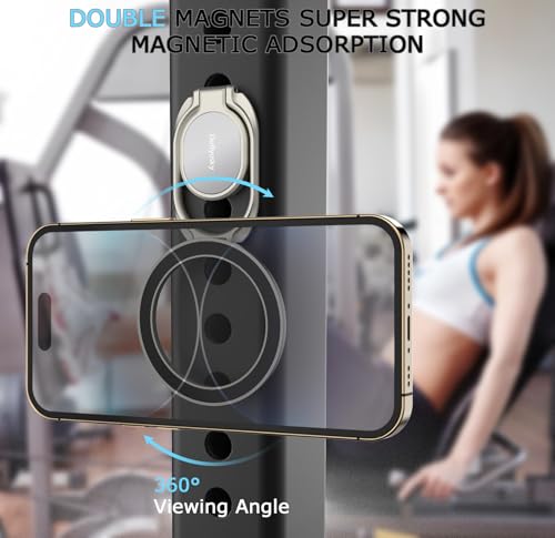 Image of Doflyesky Magnetic Phone Grip for MagSafe Ring Holder, Metal Double Adjustable Gym Finger Ring Grip Kickstand, Removable Phone Grip for iPhone, iPad and Smartphones (Natural Titanium)