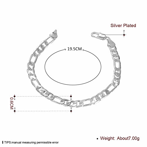 Pulsera de plata sólida con cadena Figaro de 6mm 8" miniatura 2