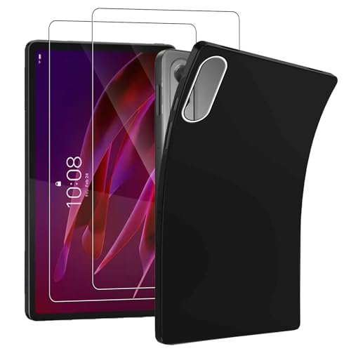 NUCNOK Funda para Lenovo Yoga Tab (11,1 Pulgadas) con [2 Pack] HD Protector de Pantalla Cristal Templado,Proteccíon de Silicona Suave TPU Antichoque Case(Negro)
