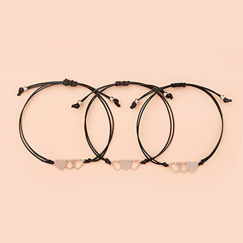 Image of Fuqimanman2020 Best Friends Matching Bracelet Friendship 2 /3 Heart Butterfly Bracelets Set Gift for BFF Friend Sister-3 Heart