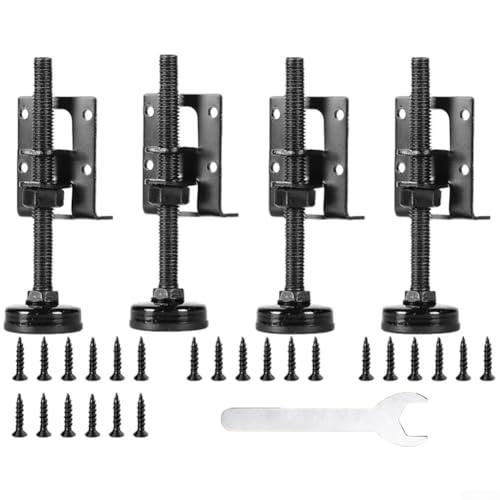 Jonikuper Paquete de 4 patas niveladoras ajustables resistentes para muebles, acero al carbono y construcción de polipropileno, protege los suelos de arañazos, compatible con (SKU)