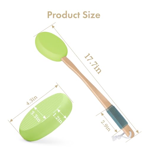 Image of AmazerBath Lotion Applicator for Back, Feet, 4 Replacement Pads with 17 inch Curved Handle, Back Sunscreen Applicator for Kids, Elderly, Apply Skin Cream Medicine Moisturizer Tanner, Soft Grass Green