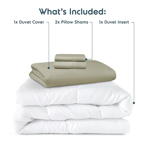 Nestl Queen Duvet Cover Set with Comforter Insert - Light Sage 4 Piece 90x90 Duvet Cover & 2 Pillow Shams with White Quilted Down Alternative Comforter, Ultra Soft, All Season