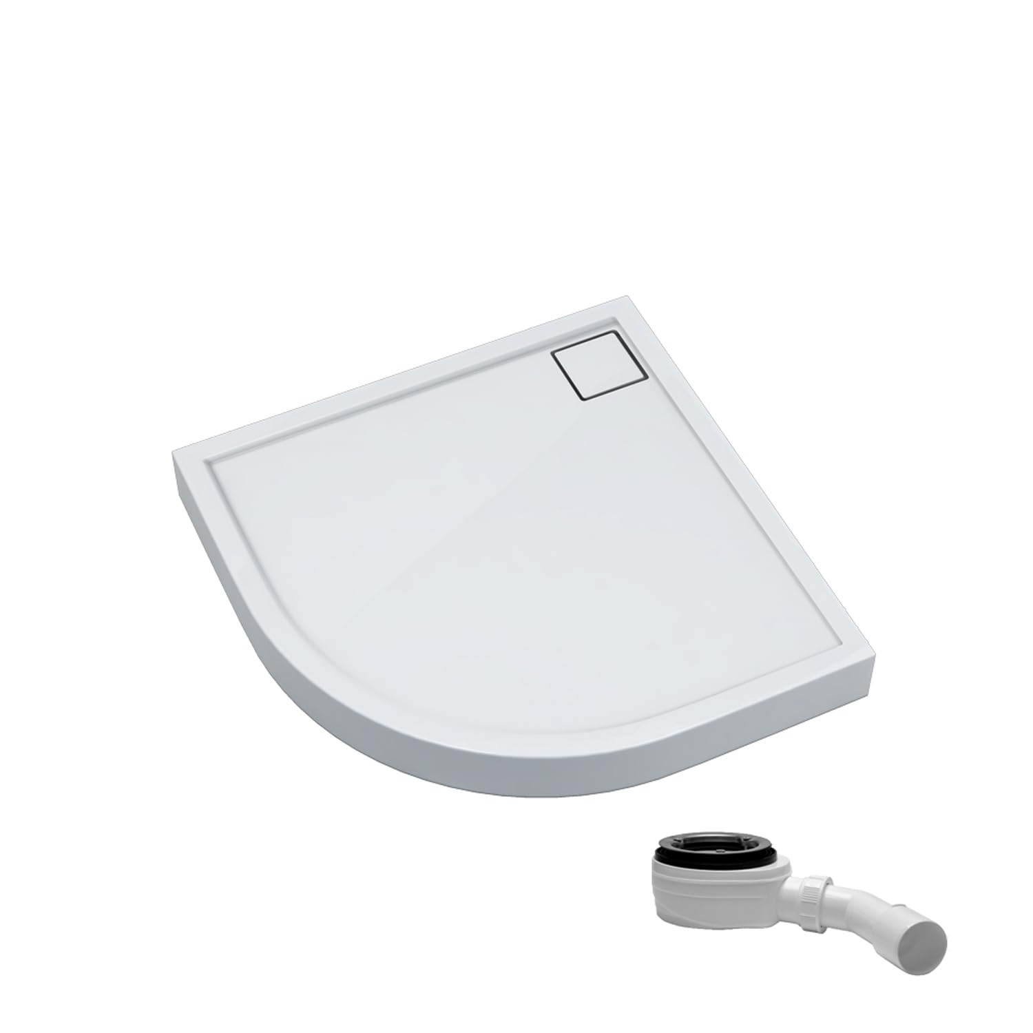 AQUABAD Duschwanne/Duschtasse | Komplettset Finca mit LeakProtect Technologie Smooth White 90x90cm R55 Viertelkreis | inkl. Ablaufgarnitur/Siphon