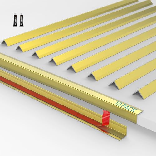 Image of 10-Pack Tile Edge Trim,53''x0.4'' | Peel and Stick Aluminum Backsplash Trim Edge,Metal Self Adhesive Decorative Tile Liner,Matte Gold