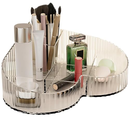 Image of House of Quirk Heart Shape Cosmetic Storage Tray - Makeup Organizer for Lipstick, Perfume & Skincare, Large Capacity Dressing Table Makeup Holder, Vanity Organizer Tray (White)