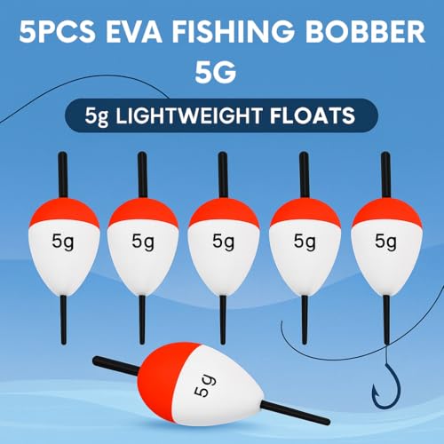 Image of VAYINATO 5 Pcs (5g) High-Visibility Red & White EVA Foam Fishing Floats - Large Buoyancy, Durable for Long Casts, Ideal for Freshwater & Saltwater Fishing
