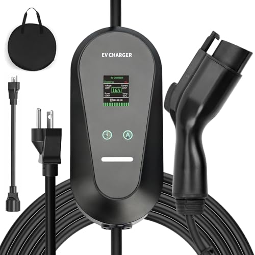 Toptoo Level 1+2 Portable EV Charger for Electric Cars, 16A 3.5KW with 1.8 Inch LCD Display, 110V-240V, 6-20P Power Plug, J1772 Compatible, Applicable to Household Electricity