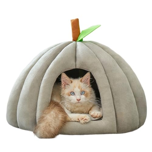 BHYGNVFIP (小さな店) 冬の猫小屋 猫のベッド | 暖かいぬいぐるみのペットベッド | 小型犬や猫のための快適なスリーピングマット | 防寒ソフトケージ | 暖かい休憩所 (グレー,M)