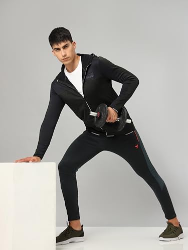 Image of TECHNOSPORT Men's Self Design Hooded Slim Fit Fleece Jacket