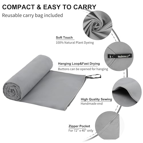Image of Rainleaf Microfiber Towel Perfect Travel & Gym & Camping Towel. Quick Dry - Super Absorbent - Ultra Compact - Lightweight. Suitable for Trip, Beach, Shower, Backpacking, Pool
