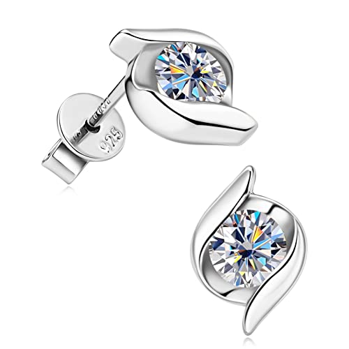 Moissanite Stud Earrings, D Color VVS1 Clarity Brilliant 925 Sterling Silver Stud Earring for Women or Men Birthday Jewelry Gifts