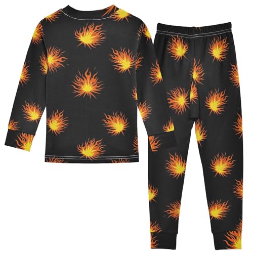 Pajama Sets Long Sleeve Flame Burst on Black Soft Comfy Sleepwear 2 Piece PJS 3-8T3