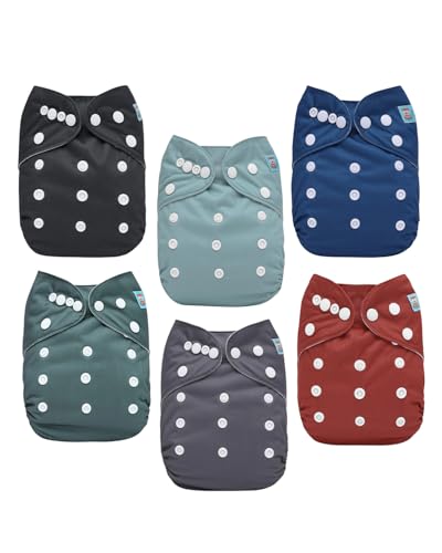 Image of ALVABABY Baby Cloth Diaper 6 Pack with 12 Inserts One Size Cloth Diaper Covers Adjustable Washable Reusable for Baby Girls and Boys