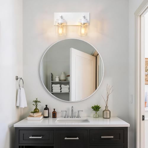 Image of IZORRO Bathroom Light Fixture White, Clear Glass Shade 15-Inch 2-Light