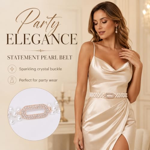 Image of REDHORNS Rhinestone Elastic Waist Belt for Women Dresses Beaded Design Stretchy Slim Waistband, Belly Chain Kamarband for Ladies Saree - Free Size