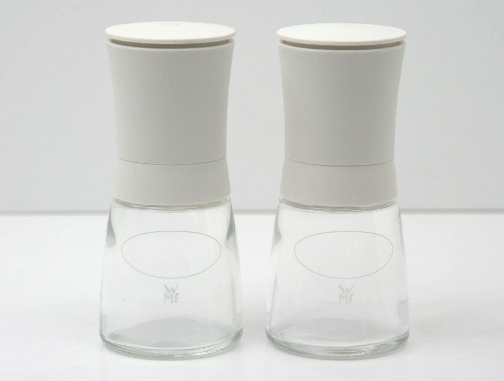 WMF Trend - Juego de molinillos de Sal y Pimienta sin llenar, Recipiente de Cristal, Mecanismo de cerámica, Molinillo de Sal y Pimienta, Especias, Color Blanco