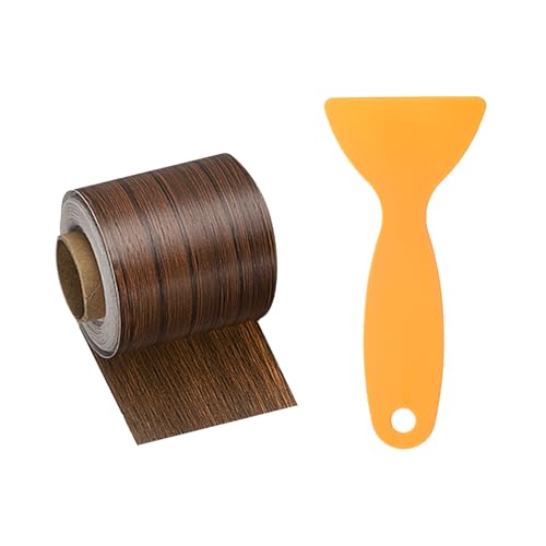 Image of HARFINGTON Wood Grain Repair Tape 2 Inch x 33ft Self Adhesive Repair Patch Tape Simulated Wooden Floor Tapes with Plastic Scraper for Tables Doors Windows Furniture, Ebony