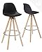 KAYELLES Lot de 2 Tabourets de Bar Cuisine Tissu Patchwork et Bois - Sana (Noir, Similicuir)