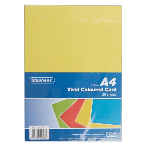 Stephens Vivid Coloured Card A4 210gsm 25 Sheets, Great for Printing Photocopying, Card Making, Decoupage