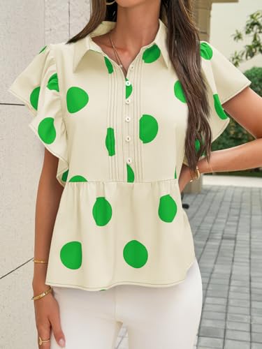 Cicy Bell Womens Polka Dot Babydoll Tops Ruffle Sleeve Peplum Blouse Summer — view 4