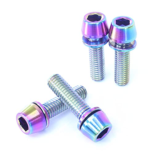 M5×18 P0.8 チタンボルト 4本セット 5mm 18mm ピッチ0.8 ワッシャー付き 焼き色 テーパー ボルト ステム バイク 車 自転車 自動車 ロードバイク 軽量化 マウンテンバイク ネジ 競技車 レース 64チタン スクリーン カウル ウェ