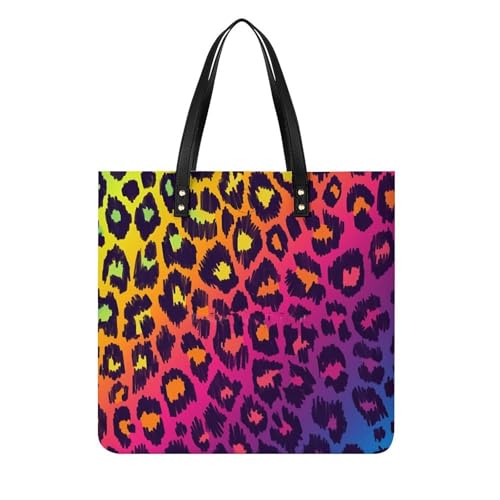 Sac à main léopard arc-en-ciel shopper grand format 39x39cm pour femmes actives