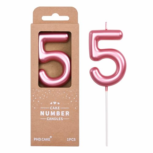 PHD Cake 2.76 inch Classical Pink 5 Number Birthday Candles for Party Celebration