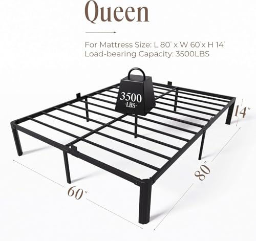 Image of Queen Metal Bed Frame 14 Inch, Heavy Duty Platform, No Box Spring Needed