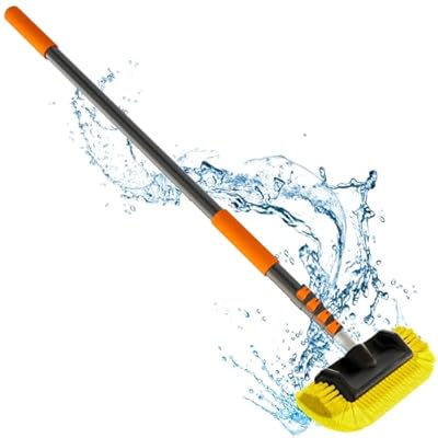 LAANPOLE 12FT Car Wash Brush with Long Handle, Car Cleaning Brush with 12 Inch Soft Bristle, Soft Bristle Brush with Telescoping Pole for Car, RV, Truck, Boat, House Siding, Solar Panels