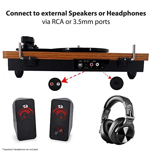 Image of CLAW Stag Superb Plus Vinyl Record Player 3 Speed Turntable with Built-in Stereo Speakers and USB Digital Conversion Software for PC (Black Wood)