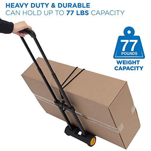 Mount-It! Folding Luggage Cart and Dolly | 77 Lb Capacity | Portable Lightweight Luggage Trolley Cart with Telescoping Handle and 4 Rubber Wheels | Steel Frame - Image 9