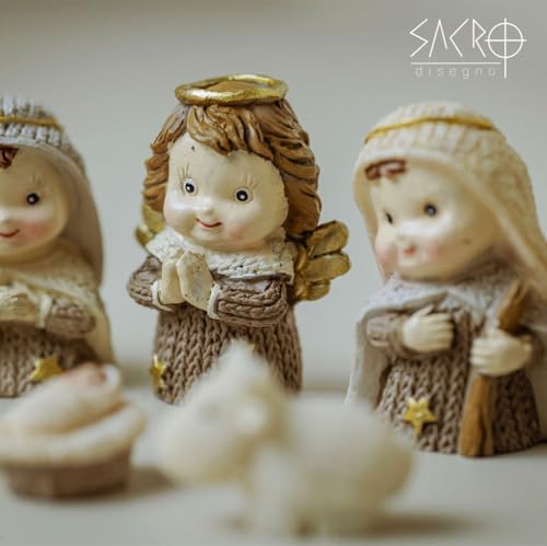 Sacro, Presépio Natal Completo Baby Infantil 10 Peças 5,6cm Bege