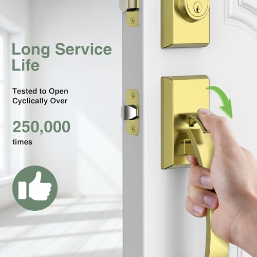 Image of Front Door Lock Set, Gold Front Door Handle and Deadbolt Set Adjustable, 12.7in Gold Heavy Exterior Entry Handle Reversible
