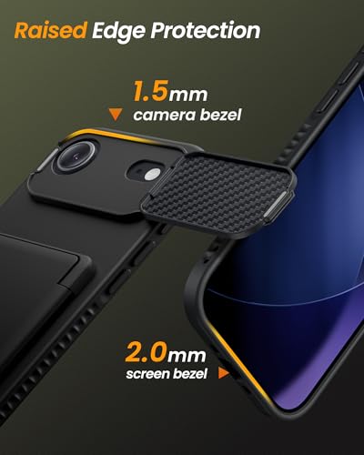 Image of Vihibii for iPhone Air Cover with Card Holder & Adjustable Camera Stand, Military Grade Drop Protection & Build-in Mirror, Rugged Hard Back & Silicone Edge, Kickstand Wallet Case, 6.5 inch 2025, Black