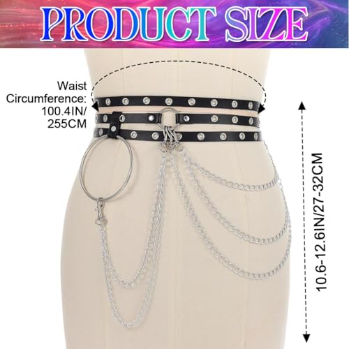 Nicute Chain Belt Black Punk Leather Waist Chain Belt Rave Accessories for Women2