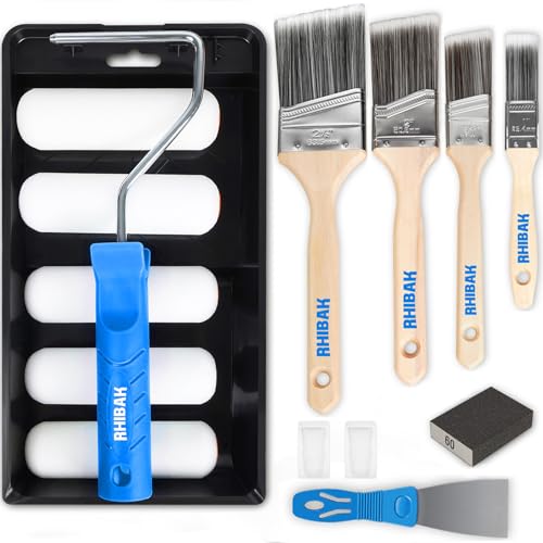 Comparison: Best Paint Finish For Kitchen Cabinets 11 Rhibak Paint Roller Kit, Paint Brushes and 4 Inch Foam Small Paint Roller Set, All in One Paint Tools for Professional or Home Owners for Professional Painting Results