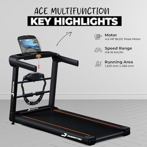 Image of Ace Multifunction 4.5 HP Peak BLDC Motorized Treadmill | 16 Km /Hr Max Speed | 120 Kg User Weight | Manual Foldable | Bluetooth Speaker | Wynd app | Home use