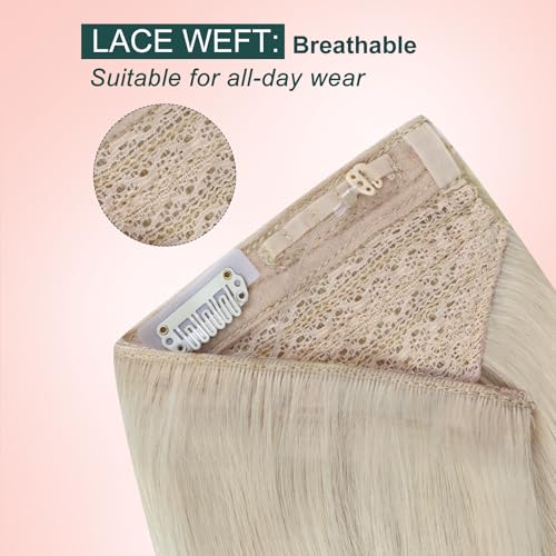 Image of Easyouth Invisible Wire Hair Extensions Blonde Wire Hair Extensions Human Hair White Blonde Easy to Put on Fish Line Hair Extension Real Human Hair for Short Straight Hair 12 Inch 70g