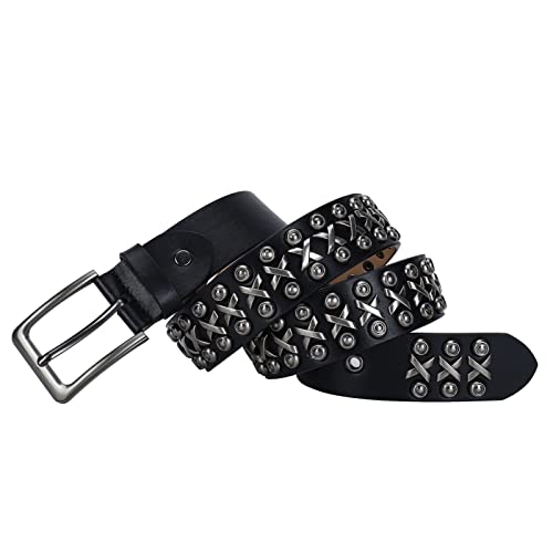 3-4 Rows Studded Snap Belt for Women Men,Punk Rock Bright Rivets Black Strap Cowgirl Cowboy for Jeans Dress Pants3