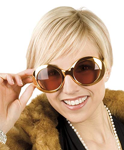 TH-MP 60er 70er Jahre Partybrille Gold metallic XXL Shades Kostüm Zubehör Outfit Accessoire Sonnenbrille